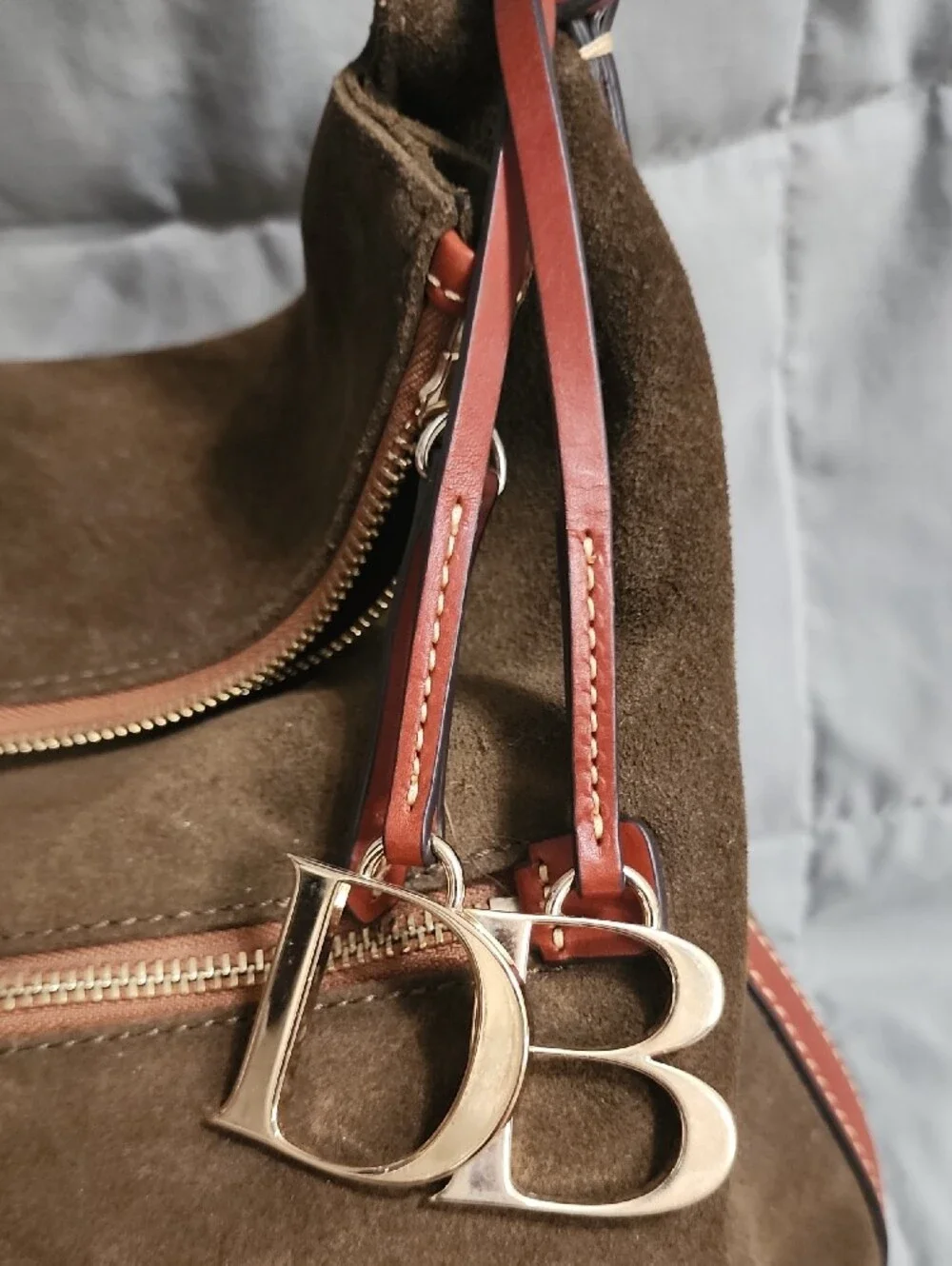 Dooney & Bourke Olive Suede Hobo with Tan Leather Trim
